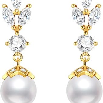 Pearl Drop Earrings for Women Brides Bridesmaids Wedding Gifts, Cubic Zirconia Wedding Earrings Bridal Jewelry for Wedding Party Prom