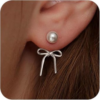 Pearl Earrings for Women Gold Hoop Earrings for Women Trendy 14K Gold Plated Pearl Huggie Earring Hoops Twist Rope Bow Stud Pearl Dangle Cubic...