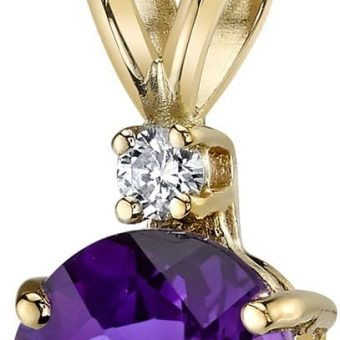 PEORA 14K Yellow Gold Amethyst and Diamond Pendant for Women, Genuine Gemstone Birthstone Elegant Solitaire, Oval Shape, 10x8mm, 2 Carats total