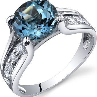 PEORA London Blue Topaz Cathedral Solitaire Ring for Women 925 Sterling Silver, Natural Gemstone Birthstone, 2.25 Carats Round Shape 8mm, Sizes 5 to 9