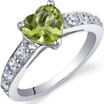 PEORA Peridot Heart Promise Ring for Women 925 Sterling Silver, Natural Gemstone Birthstone, 1.25 Carats Heart Shape 7mm, Size 5, Natural Peridot...