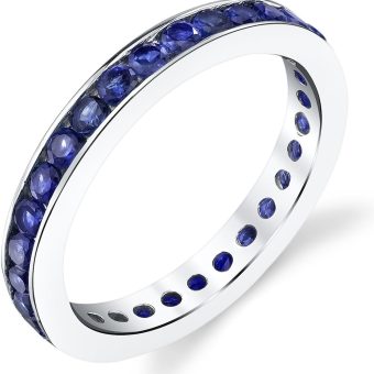 PEORA Sterling Silver Created Blue Sapphire 3mm Eternity Band, Wedding Anniversary Stackable Ring, 1.50 Carats total, Sizes 5 to 9