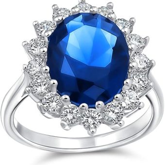 Personalize Vintage Style 5-7 Karat Crown Halo Oval Cubic Zirconia Simulated CZ Yellow Royal Blue Sapphire Engagement Ring .925 Sterling Silver...