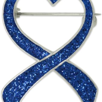 PinMart Blue Glitter Heart Awareness Ribbon Enamel Brooch Pin