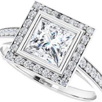 Princess Cut Moissanite Promise Ring 1CT-5CT VVS1 Colorless Halo Bezel Pave Engagement Ring Handmade Gift for Her, 925 Silver/10K/14K/18K Gold