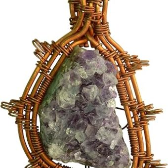 Purple Amethyst Druzy Necklace Healing Crystal Jewelry Handmade Designer Copper Wire Wrapped Pendant