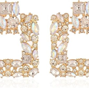 Rhinestone Square Statement Earrings Sparkly Geometric Crystal Drop Dangle Earrings for Women