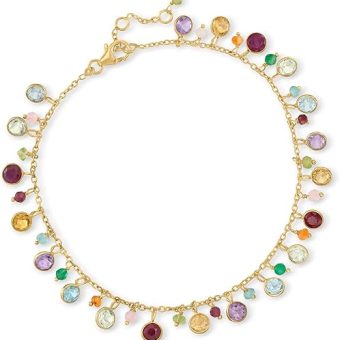 Ross-Simons 13.50 ct. t.w. Multi-Gemstone Anklet in 18kt Gold Over Sterling. 9 inches