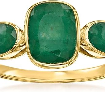 Ross-Simons 2.80 ct. t.w. Emerald 3-Stone Ring in 18kt Gold Over Sterling