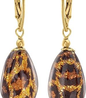 Ross-Simons Italian Leopard-Print Murano Glass Drop Earrings in 18kt Gold Over Sterling