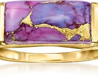 Ross-Simons Purple Turquoise and .10 ct. t.w. Amethyst Ring in 18kt Gold Over Sterling