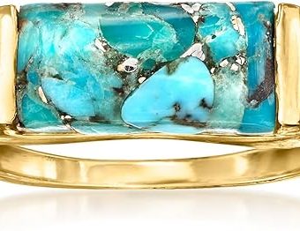 Ross-Simons Turquoise and .70 ct. t.w. Sky Blue Topaz Ring in 18kt Gold Over Sterling