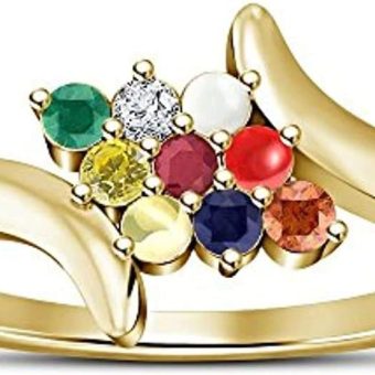 Round Cut Created multi Stone Bypass Navratna Stone Anniversary Cluster Ring For Women's 14K Yellow Gold Plated 925 Sterling Sliver