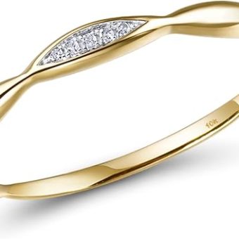 Santuzza 10K Solid Gold Genuine Diamond Dainty Twisted Stacking Ring for Women