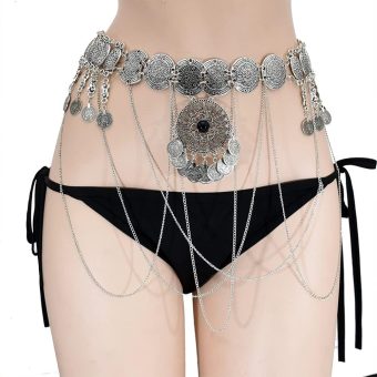 Silver Color Alloy Belly Chains for Women Female Bikini Bra Dance Belt Body Chain Gypsy Tribal Jewelry Gift (Color : Silver)