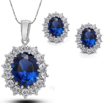 Silver Crystal Pendant Necklace Set Stud Earrings Blue Crystal Christmas Jewelry Sets Cubic Diamond Charming Neck Decoration Durable and Useful