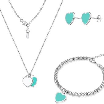 Silver Jewelry Set for Women - Dainty Cute Heart Necklace and Earring Charm Bracelet Small Heart Jewelry for Women Valentine Day Birthday Christmas...