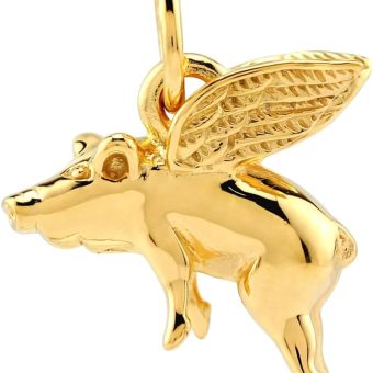 Silvershake White Gold Plated or Yellow Gold Plated 925 Sterling Silver When Pigs Fly Casual Charm Pendant Jewelry for Women or Teens