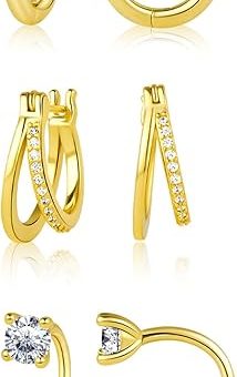 Small Gold Hoop Earrings for Women Stud Huggie Cartilage Earrings Set for Multiple Piercing Lightweight Hypoallergenic 925 Sterling Silver Jewelry...