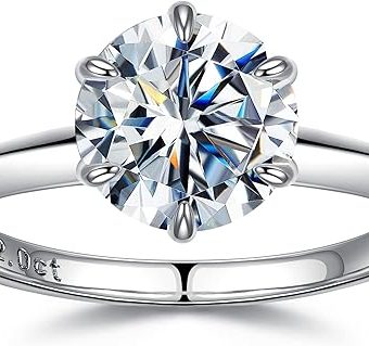 SMILEST 2ct Moissanite Rings for Women, Round D Color VVS1 Clarity Lab Created Moissanite Ring 18K White Yellow Rose Gold Vermeil 6 Claw Knife Edge...