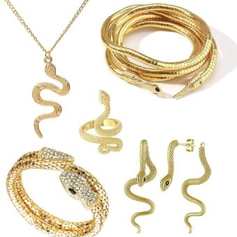 Snake Jewelry Set for Women Snake Bracelet Pendant Necklace Earrings and Ring Set Halloween Party Accessory