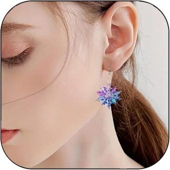 Snowflake Earrings for Women Christmas Earrings Double-Sided Acrylic Snowflake Dangle Earrings Fantasy Purple Snowflake Drop Earrings Lightweight...