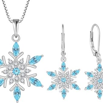 Snowflake Earrings Necklace Set 925 Sterling Silver Christmas Birthstone Earrings Necklace Jewelry for Women