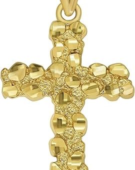 Solid 14k Yellow Gold Textured Nugget Cross Pendant