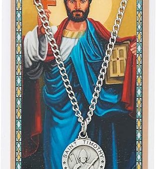 St Timothy Prayer Card With Medal Christian Pendant Charm Patron Saint Catholic