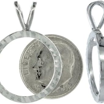 Sterling Silver 18 mm Dime (10 Cents) Coin Frame Bezel Pendant w/Diamond Cut Finish Coin NOT Included