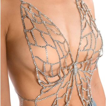 StoneFans Rhinestone Butterfly Chest Chain Bra Body Jewelry for women Sexy Bikini Crystal Underwear Body Chains Nightclub