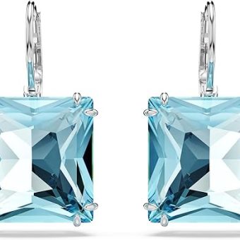 Swarovski Millenia Earrings, Square cut crystal, Blue, Rhodium plated