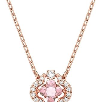 SWAROVSKI Sparkling Dance Clover Necklace, Earrings, and Bracelet Jewelry Collection, Rose Gold Tone Finish, Pink Crystals, Clear Crystals