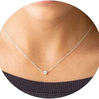 Tasiso Diamond Solitaire Pendant Necklace for Women Dainty 14K Gold Plated Tiny CZ Diamond Choker Necklace Layered Cubic Zirconia Moon Round Dot...