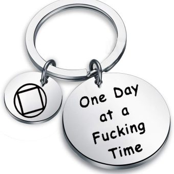 TGBJE One Day At a Time Keychain Sobriety Gift Addiction Recovery Gift AA Gift NA Recovery Sobriety Gift