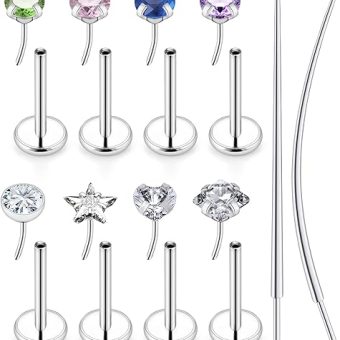 Tkzndnm 18/20g Threadless Nose Rings Aretes Para La Nariz Piercing Jewelry for Women Surgical Steel Flat Back Cartilage Helix Tragus Studs Earrings...