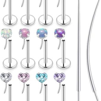 Tkzndnm 18/20g Threadless Nose Rings Aretes Para La Nariz Piercing Jewelry for Women Surgical Steel Flat Back Cartilage Helix Tragus Studs Earrings...