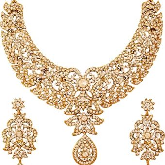 Touchstone Hollywood Glamour Pretty Filigree Paisley Motif Rhinestones Studded Diamond Look Designer Bridal Jewelry Hasli Necklace Set For Women In...