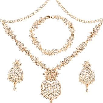 Touchstone Indian Bollywood Gorgeous intricate Workmanship Sparkling Rhinestone crystal wedding Designer Jewelry Necklace Set In Gold or Silver...