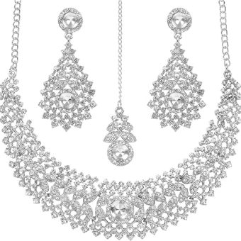 Touchstone Indian jewelry set for women rhinestone bridal necklace statement wedding brides earring formal big designer collar style trendy desi...