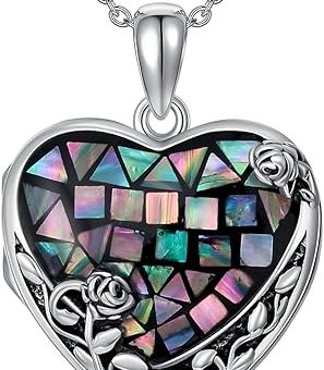 TOUPOP Heart Locket Necklace/Urn Necklace for Ashes 925 Sterling Silver Rose Flower Abalone Shell Jewelry Gifts for Women