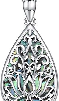 TOUPOP Lotus Necklace 925 Sterling Silver Abalone Shell Pendant Necklace Yoga Lotus Flower Jewelry Christmas Gifts for Women