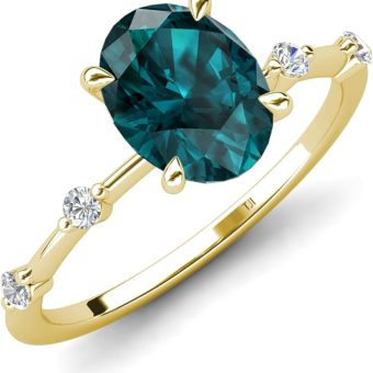 TriJewels London Blue Topaz Oval Shape (9X7 mm) accented Natural Diamonds Engagement Ring in 14K Gold