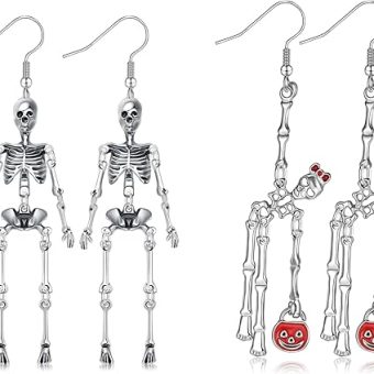 Turandoss - 2 Pairs Halloween Skeleton Earrings for Women, Spooky Skull Skeleton Dangle Earrings for Women Scary Halloween Party Earrings for...