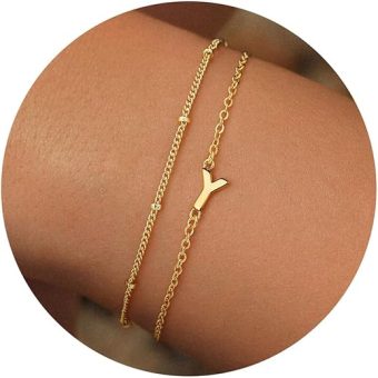 Turandoss Gold Initial Bracelets for Women Trendy - 18K Real Gold Plated Layered Letter A-Z Initial Bracelets Dainty 26 Alphabet Monogram Gold...