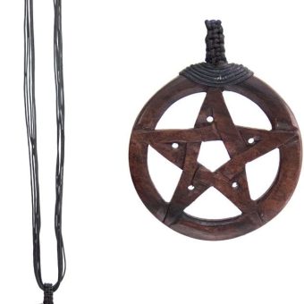 Unisex Wood Pendant w/Black Cord Pentacle (each)