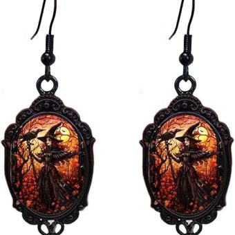 Vintage Halloween Earrings Gothic Mystery Witch Cameo Earrings Vintage Punk Crystal Glass Witch Dangle Earrings Victorian Jewelry for Women