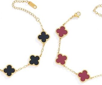 Waterproof Four-Leaf Clover Bracelet,Adjustable Link Double Sided Jewelry, Lovely Fashion Jewelry Gift for Women