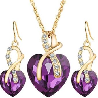 weel Gift! Gold Plated Jewelry Sets For Women Crystal Heart Necklace Earrings Jewellery Set Bridal Wedding Accessories