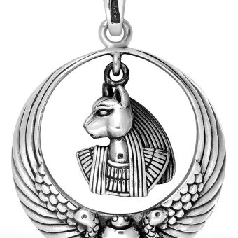 WithLoveSilver 925 Sterling Silver Ancient Egyptian Scarab Goddess with Ankh Bale Pendant